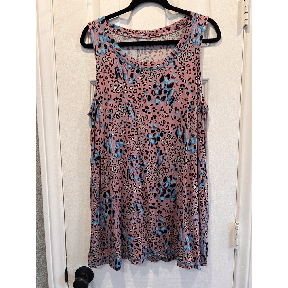 LOGO LAYERS by Lori Goldstein Animal Print Scoop Neck Tank Top Pink Blue Size XL